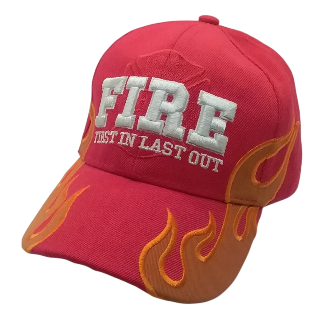 Fire Dept Cap Hat Adult First In Last Out Red Black Hawk Joycap
